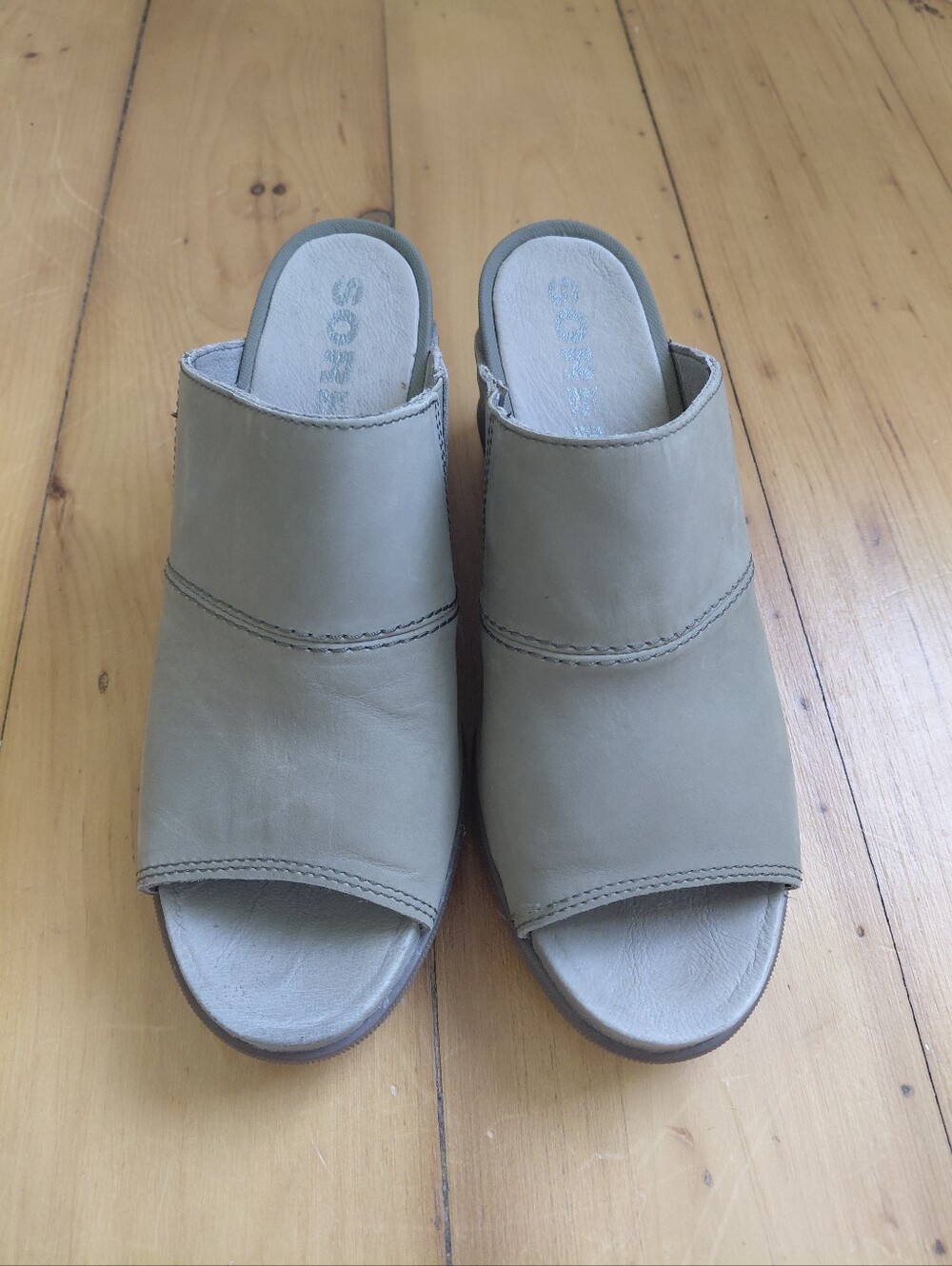 Sorel Joanie II Leather Slip On Wedge Lug Sole Open Toe Slide 9 Sandal Mules - Picture 4 of 11